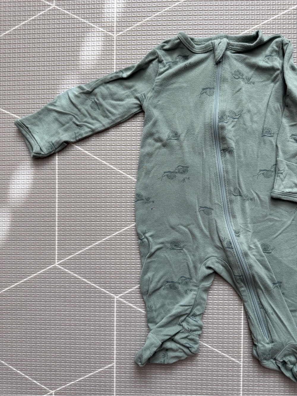 Modern moments|Baby gender neutral olive green long sleeve footies,snail print•